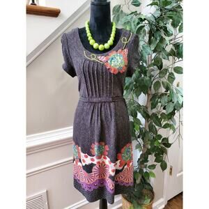 Freelance Embroidered Tunic Short Sleeve Knee Length Sweater Dress Size Large